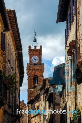 Clock Tower In Pienza Tuscany Stock Photo