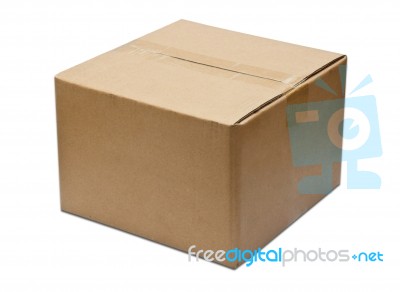 Close Brown Paper Box On White Stock Photo