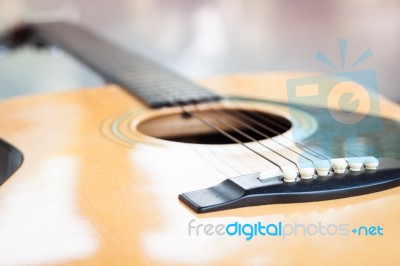 Close Up Acoustic Guitar Detail Stock Photo