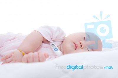 Close-up Asian Newborn Baby Sleeping Stock Photo