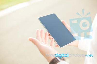 Close Up Businessman Using Digital Tablet Stock Photo