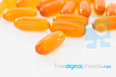 Close Up Capsules Gel On White Background Stock Photo