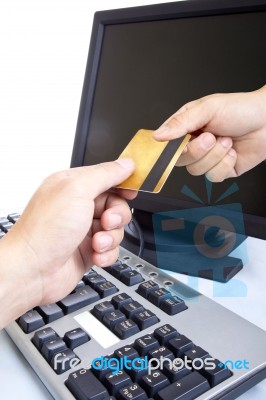 Close Up Credit Card From Customer Stock Photo