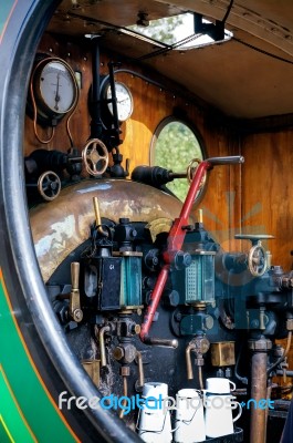 Close-up Detail Cabin Of C Class Steam Engine Stock Photo