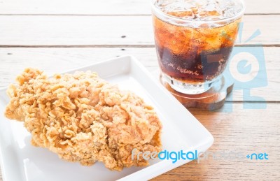 Close Up Fried Chicken With Cola Drink Stock Photo