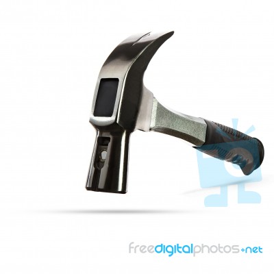 Close Up Front View Of Heavy Iron Hammer Floating On White Backg… Stock Photo