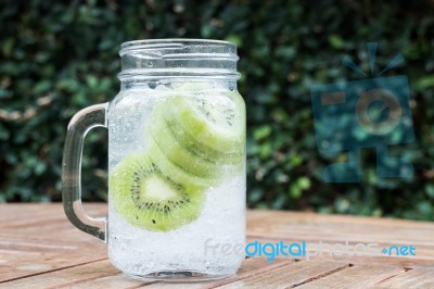 Close-up Glass Of Iced Kiwi Soda Drink Stock Photo