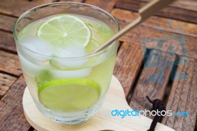 Close-up Glass Of Lime Infused Water Stock Photo