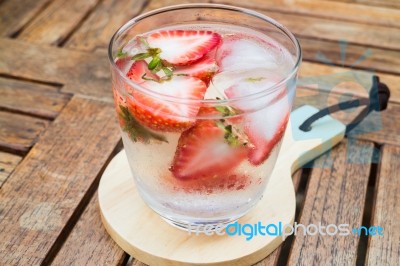 Close-up Glass Of Strawberry Infused Water Stock Photo