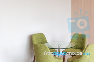 Close Up Green Chair Modern Style On White Concrete Corner Background  Stock Photo