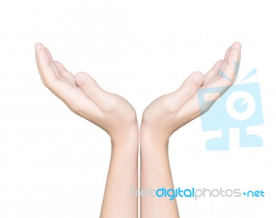 Close Up Hand Receive White Isolated Clipping Path Inside Stock Photo