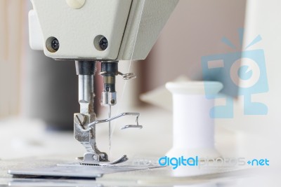 Close Up Industrial Sewing Machine Stock Photo