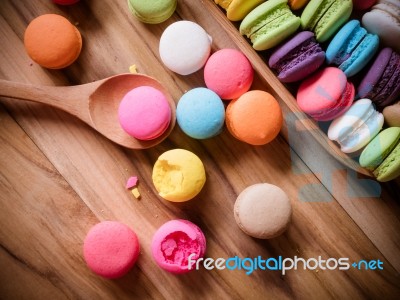 Close Up Macaroon Dessert On Vintage-retro Style Background Stock Photo