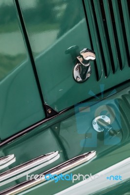 Close-up Of A Bonnet Release On An Old Jaguar Car Stock Photo