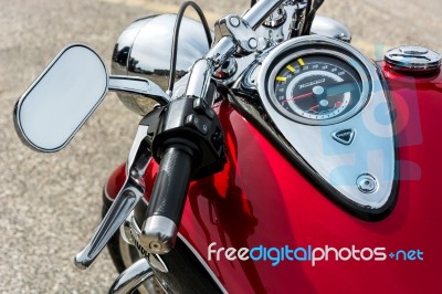 Close-up Of A Motorcycle Parked In Whitstable Stock Photo