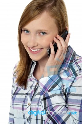 Close Up Of A Pretty Girl Communicating On Phone Stock Photo