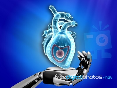 Close-up Of A Robot's Hand Holding Red Heart Stock Image