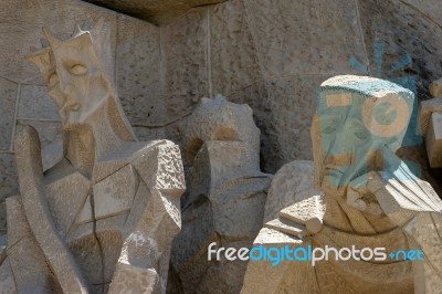 Close-up Of A Sculpture At Gaudi's Sagrada Familia Cathedral Stock Photo