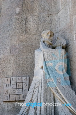 Close-up Of A Sculpture At Gaudi's Sagrada Familia Cathedral Stock Photo