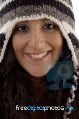 Close Up Of Beautiful Woman Wearing Cap Stock Photo