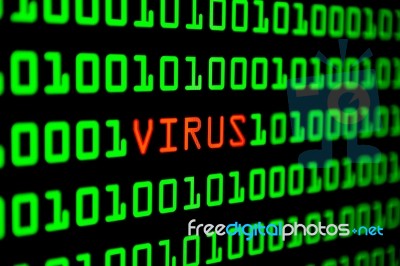 Close Up Of Binary Code Infected By Computer Virus Stock Photo