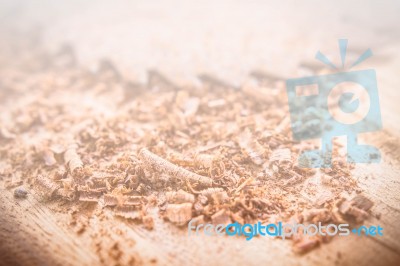 Close Up Of Circular Saw And Saw Dust Stock Photo