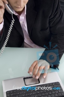 Close Up Of Fingers And Laptop Stock Photo