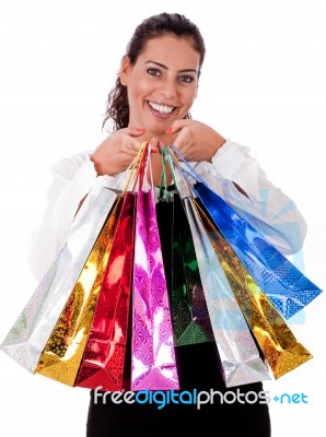 Close Up Of Happy Young Woman With Shopping Bag Stock Photo