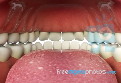 Close Up Of Human Mouth Inner, Oral Health Concept, 3d Rendering… Stock Image