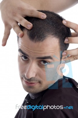 Close Up Of Man Getting Head Massage Stock Photo