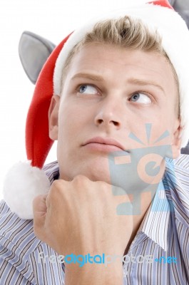 Close Up Of Man Looking Upward Stock Photo