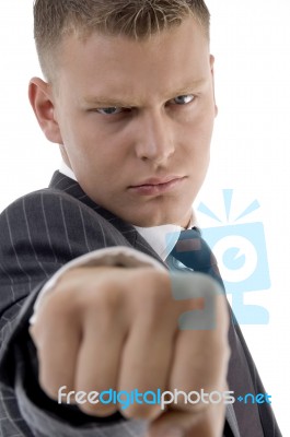 Close Up Of Manager Punching Stock Photo