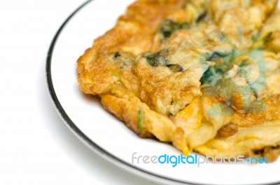 Close Up Of Oyster Omelet Fire With Egg Stock Photo