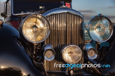 Close-up Of The Front Of Vintage Bentley Stock Photo