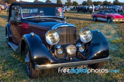 Close-up Of The Front Of Vintage Bentley Stock Photo