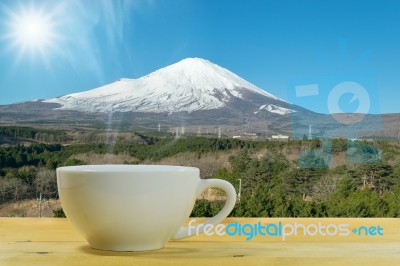 Close Up Of The White Coffee Mug Stock Photo