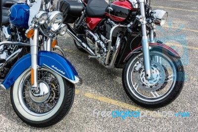 Close-up Of Two Motorcycles Parked In Whitstable Stock Photo