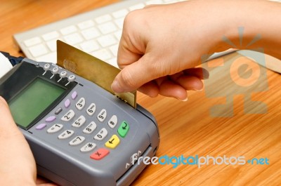 Close Up Payment Machine O Stock Photo