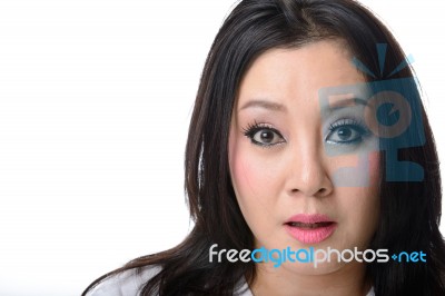 Close-up Portrait Of A Asian Woman Scared And Afraid With Wide O… Stock Photo