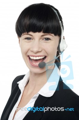 Close Up Portrait Of Customer Service Operator Stock Photo