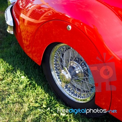 Close-up Rear Wheel Of A 1948 Jaguar Xk120 Stock Photo