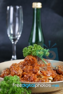 Close Up Spaghetti Meatball Stock Photo