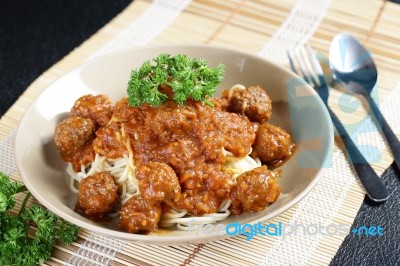 Close Up Spaghetti Meatball Stock Photo