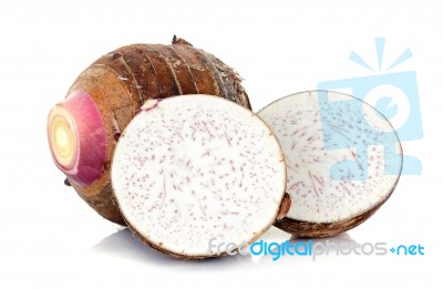 Close Up Taro Isolated On The White Background Stock Photo