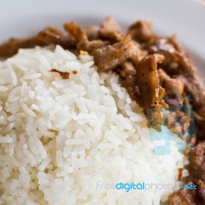 Close Up Thai Food With Steam Rice Stock Photo