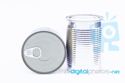 Close-up Tin Can Isolated On White Background Stock Photo