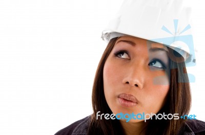 Close Up View Of Young Architect Looking Sideways Stock Photo