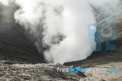 Close-up Volcano Crater Erupting Stock Photo