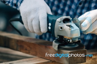 Close Up Working Carpenter Shaving Wood Plane Stock Photo