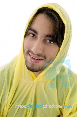 Close View Of Man With Raincoat Stock Photo